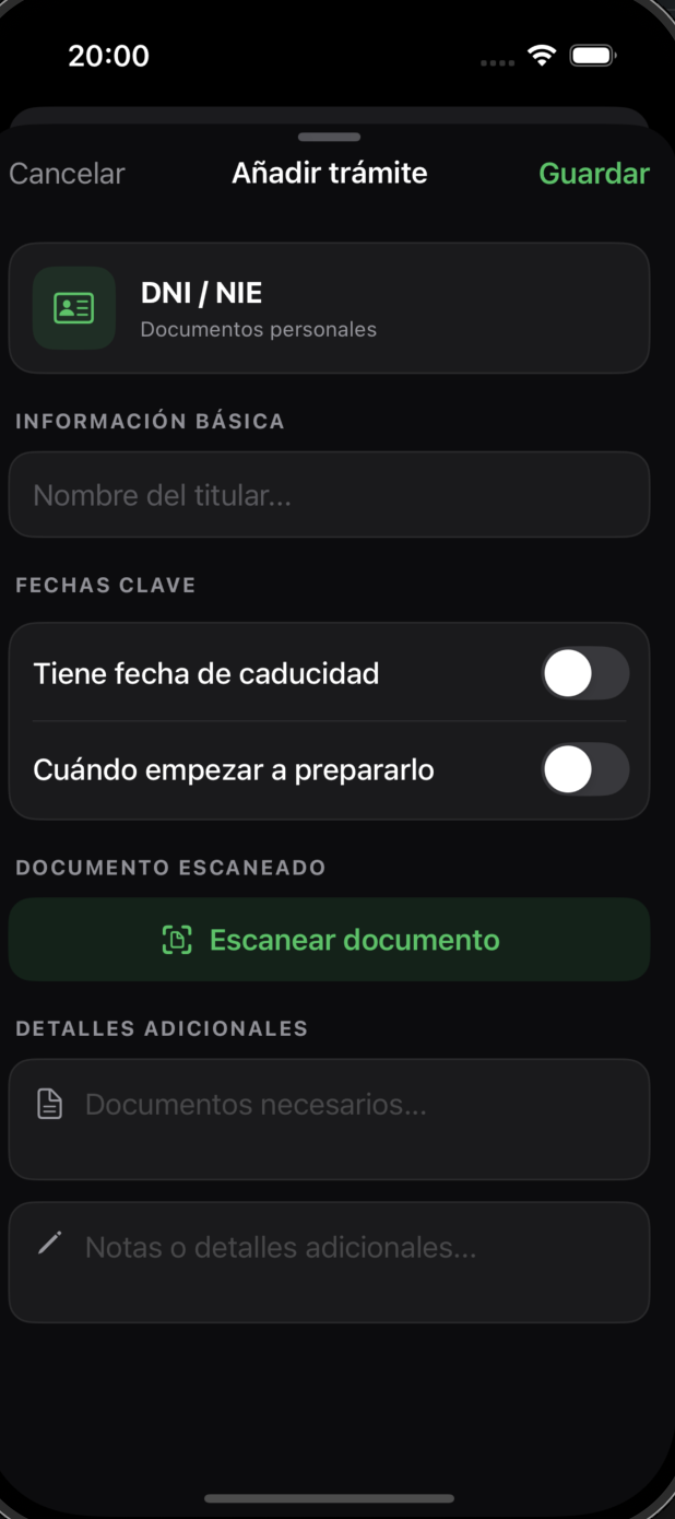 Añadir trámite en Recuerda Tus Trámites